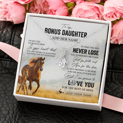 Alluring Beauty Necklace 14K White Gold Finish | 2 | Personalized To My Bonus Daughter Necklace From Stepmother Dad You Will Never Lose Horse Stepdaughter Birthday Gifts Christmas Custom Gift Box Message Card | teecentury