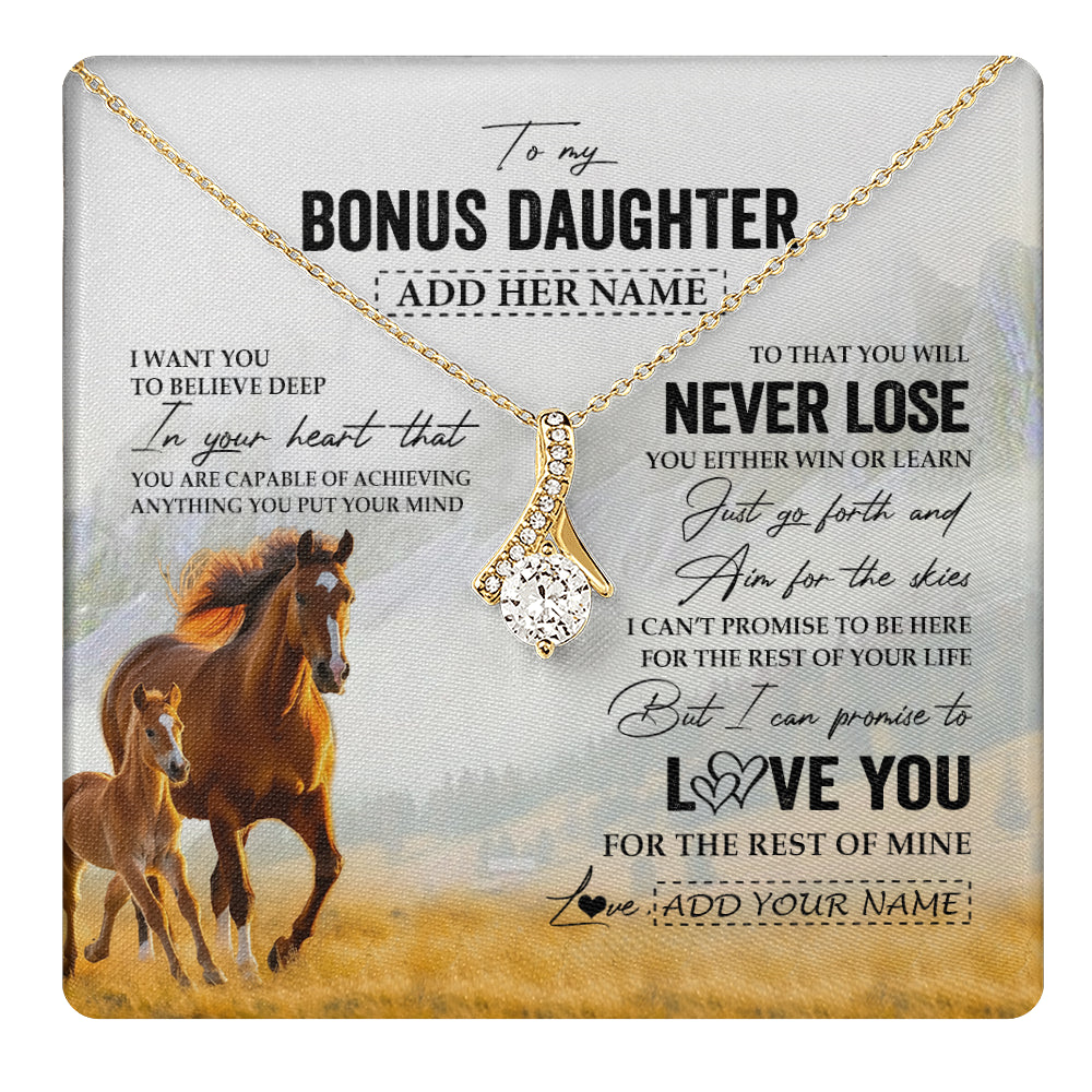 Alluring Beauty Necklace 18K Yellow Gold Finish | 1 | Personalized To My Bonus Daughter Necklace From Stepmother Dad You Will Never Lose Horse Stepdaughter Birthday Gifts Christmas Custom Gift Box Message Card | teecentury