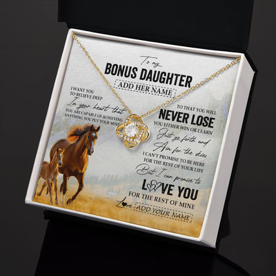 Love Knot Necklace 18K Yellow Gold Finish | 2 | Personalized To My Bonus Daughter Necklace From Stepmother Dad You Will Never Lose Horse Stepdaughter Birthday Gifts Christmas Custom Gift Box Message Card | teecentury