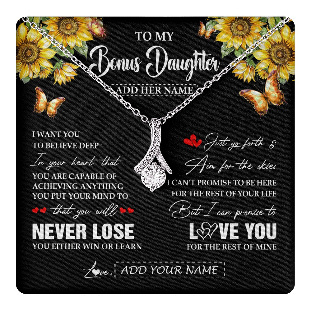 Alluring Beauty Necklace 14K White Gold Finish | 1 | Personalized To My Bonus Daughter Necklace From Stepmother Dad You Will Never Lose Sunflower Stepdaughter Birthday Gifts Christmas Gift Box Message Card | teecentury.myshopify
