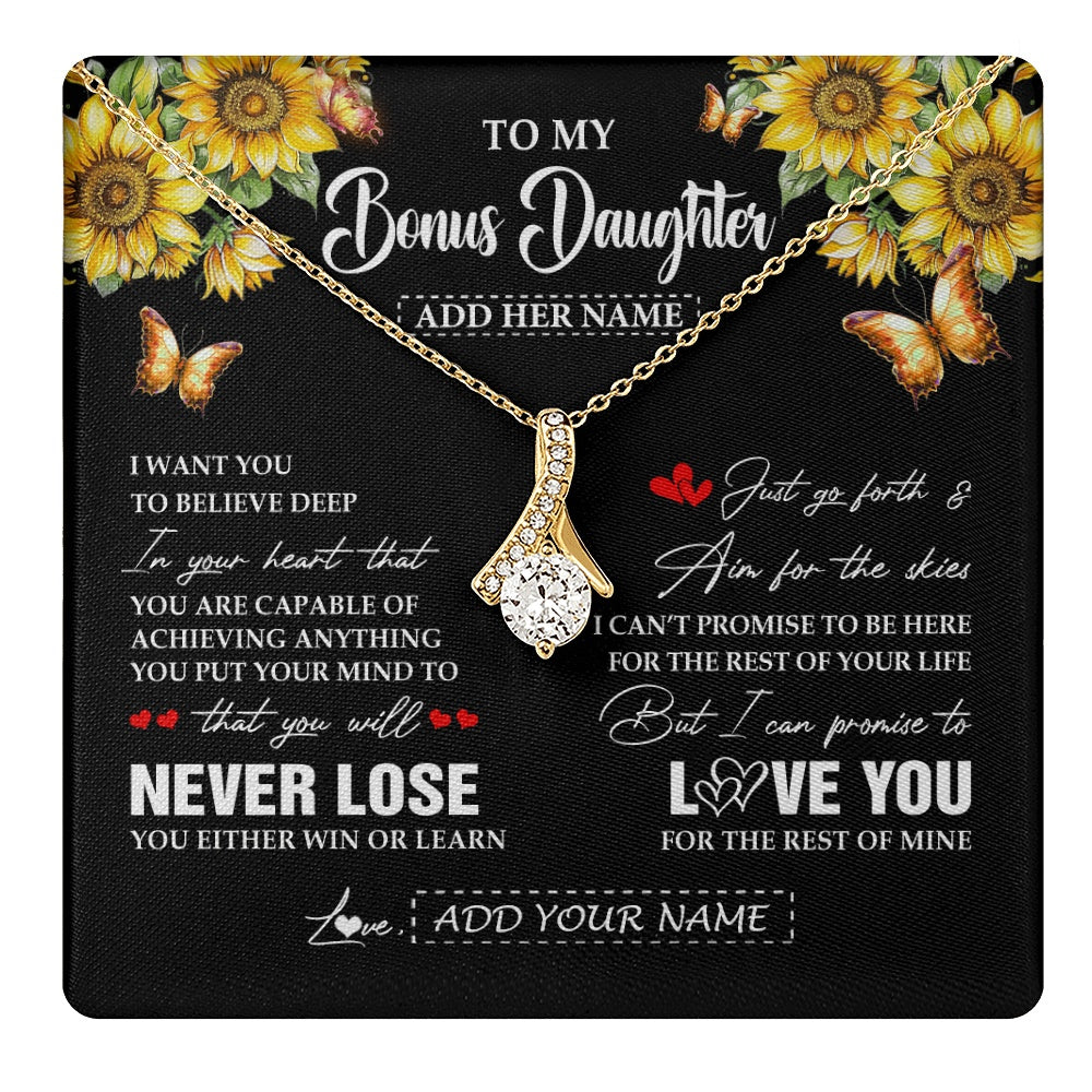 Alluring Beauty Necklace 18K Yellow Gold Finish | 1 | Personalized To My Bonus Daughter Necklace From Stepmother Dad You Will Never Lose Sunflower Stepdaughter Birthday Gifts Christmas Gift Box Message Card | teecentury.myshopify