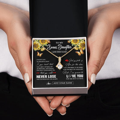 Alluring Beauty Necklace 18K Yellow Gold Finish | 2 | Personalized To My Bonus Daughter Necklace From Stepmother Dad You Will Never Lose Sunflower Stepdaughter Birthday Gifts Christmas Gift Box Message Card | teecentury.myshopify