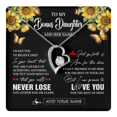 Forever Love Necklace 14K White Gold Finish | 1 | Personalized To My Bonus Daughter Necklace From Stepmother Dad You Will Never Lose Sunflower Stepdaughter Birthday Gifts Christmas Gift Box Message Card | teecentury.myshopify