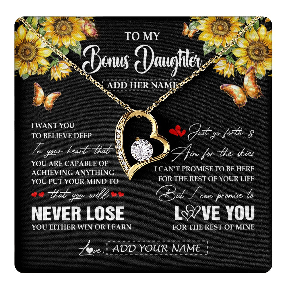 Forever Love Necklace 18K Yellow Gold Finish | 1 | Personalized To My Bonus Daughter Necklace From Stepmother Dad You Will Never Lose Sunflower Stepdaughter Birthday Gifts Christmas Gift Box Message Card | teecentury.myshopify