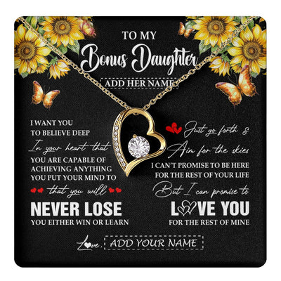 Forever Love Necklace 18K Yellow Gold Finish | 1 | Personalized To My Bonus Daughter Necklace From Stepmother Dad You Will Never Lose Sunflower Stepdaughter Birthday Gifts Christmas Gift Box Message Card | teecentury.myshopify