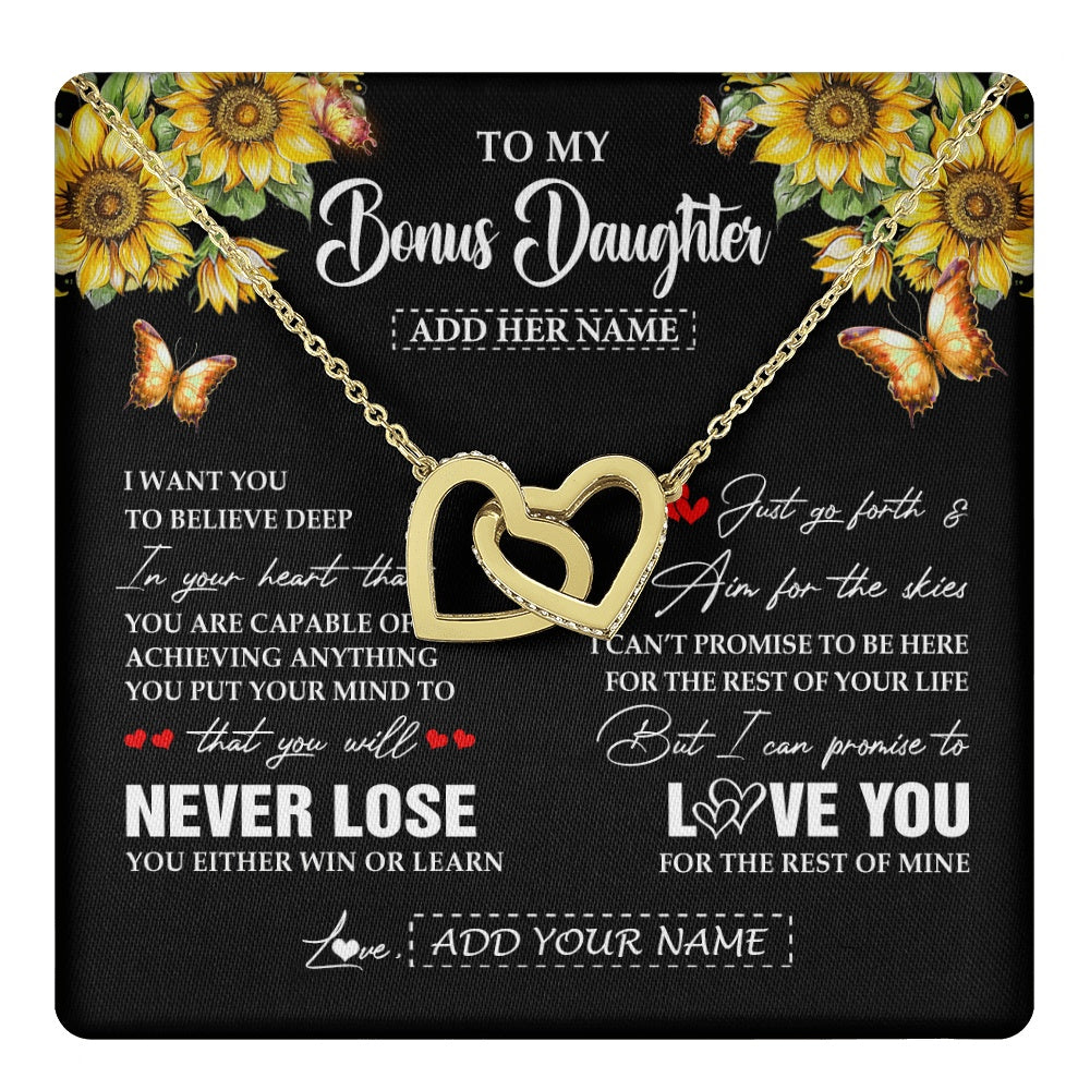 Interlocking Hearts Necklace 18K Yellow Gold Finish | 1 | Personalized To My Bonus Daughter Necklace From Stepmother Dad You Will Never Lose Sunflower Stepdaughter Birthday Gifts Christmas Gift Box Message Card | teecentury.myshopify