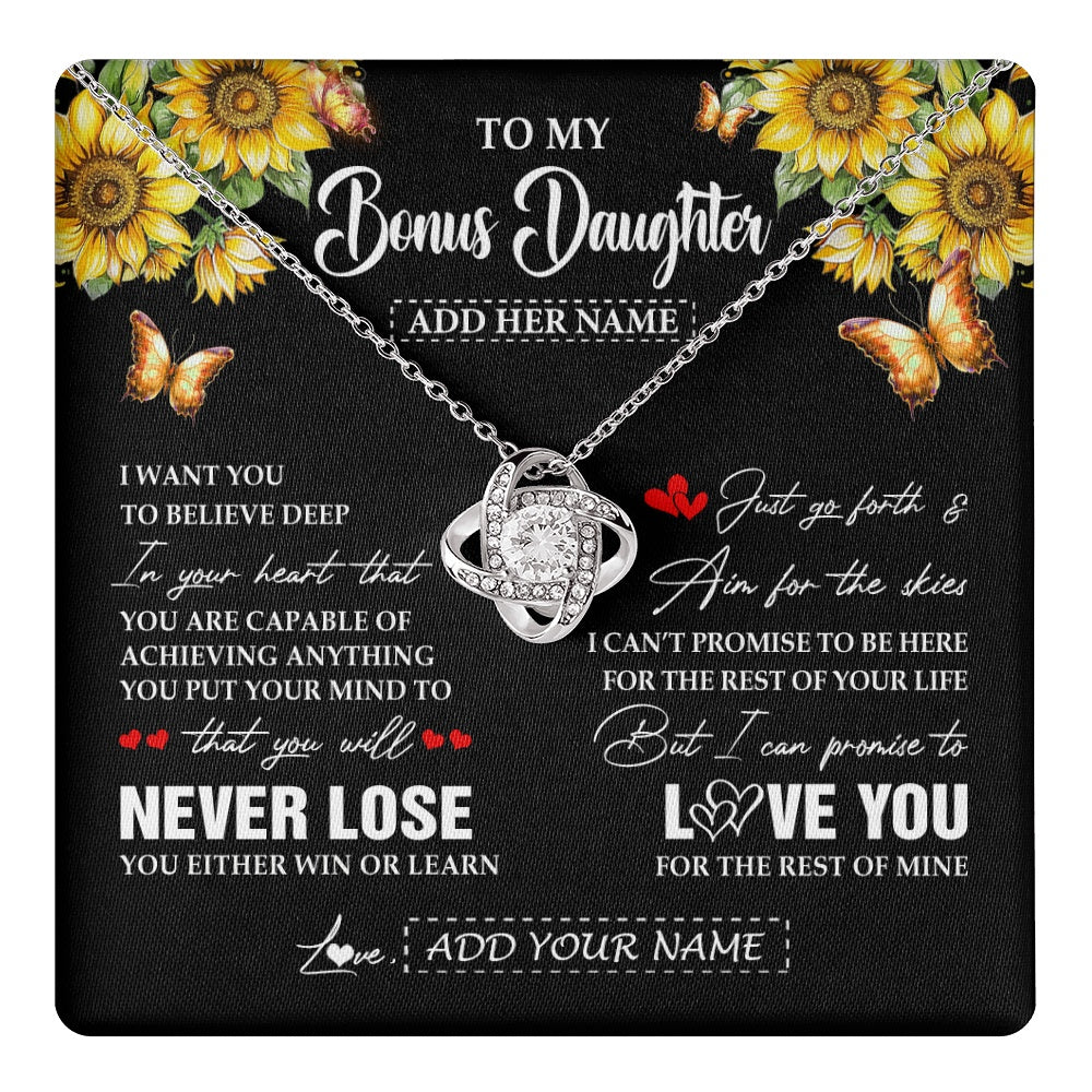 Love Knot Necklace 14K White Gold Finish | 1 | Personalized To My Bonus Daughter Necklace From Stepmother Dad You Will Never Lose Sunflower Stepdaughter Birthday Gifts Christmas Gift Box Message Card | teecentury.myshopify