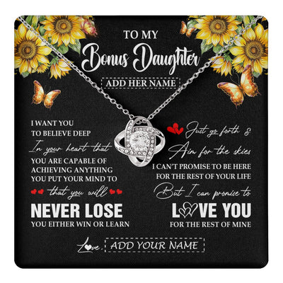 Love Knot Necklace 14K White Gold Finish | 1 | Personalized To My Bonus Daughter Necklace From Stepmother Dad You Will Never Lose Sunflower Stepdaughter Birthday Gifts Christmas Gift Box Message Card | teecentury.myshopify