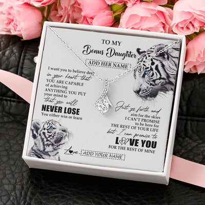 Alluring Beauty Necklace 14K White Gold Finish | 2 | Personalized To My Bonus Daughter Necklace From Stepmother Dad You Will Never Lose White Tiger Stepdaughter Birthday Gifts Christmas Gift Box Message Card | teecentury