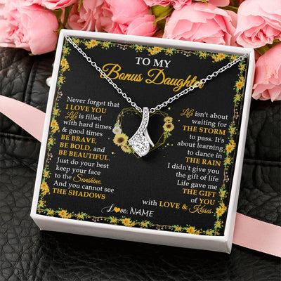 Alluring Beauty Necklace 14K White Gold Finish | 2 | Personalized To My Bonus Daughter Necklace From Stepmother I Love You Sunflower Bonus Daughter Birthday Jewelry Christmas Customized Gift Box Message Card | teecentury