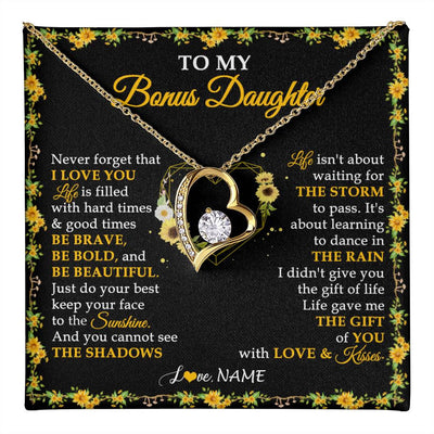 Forever Love Necklace 18K Yellow Gold Finish | 1 | Personalized To My Bonus Daughter Necklace From Stepmother I Love You Sunflower Bonus Daughter Birthday Jewelry Christmas Customized Gift Box Message Card | teecentury