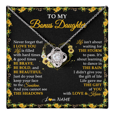 Love Knot Necklace 14K White Gold Finish | 1 | Personalized To My Bonus Daughter Necklace From Stepmother I Love You Sunflower Bonus Daughter Birthday Jewelry Christmas Customized Gift Box Message Card | teecentury