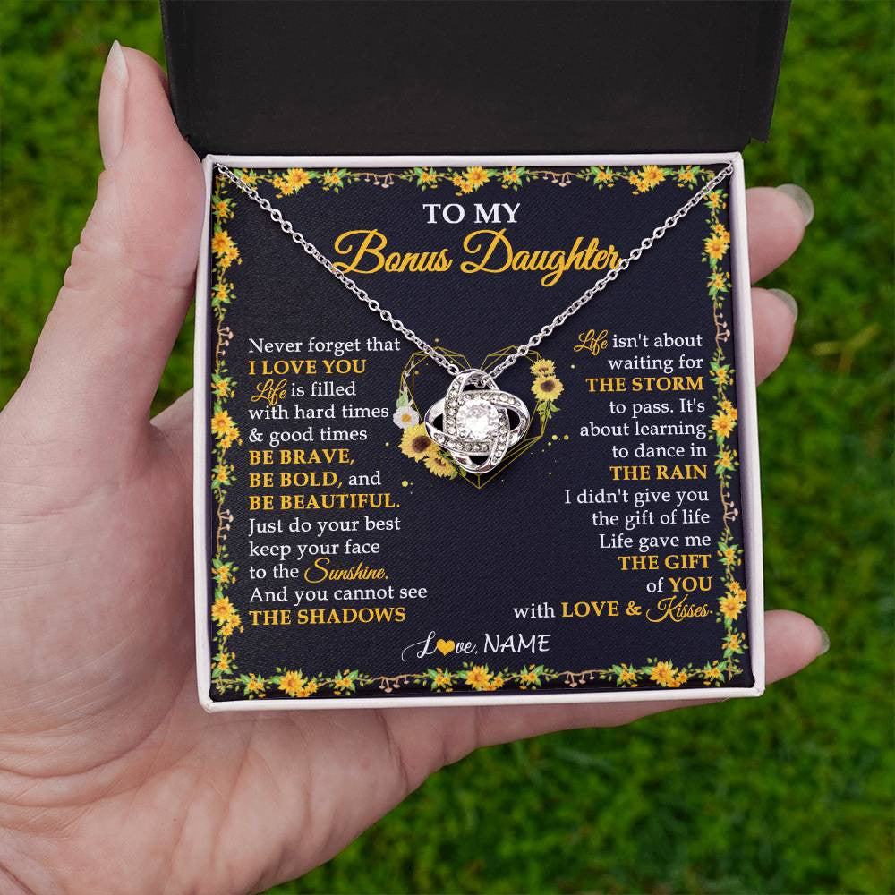 Love Knot Necklace 14K White Gold Finish | 2 | Personalized To My Bonus Daughter Necklace From Stepmother I Love You Sunflower Bonus Daughter Birthday Jewelry Christmas Customized Gift Box Message Card | teecentury