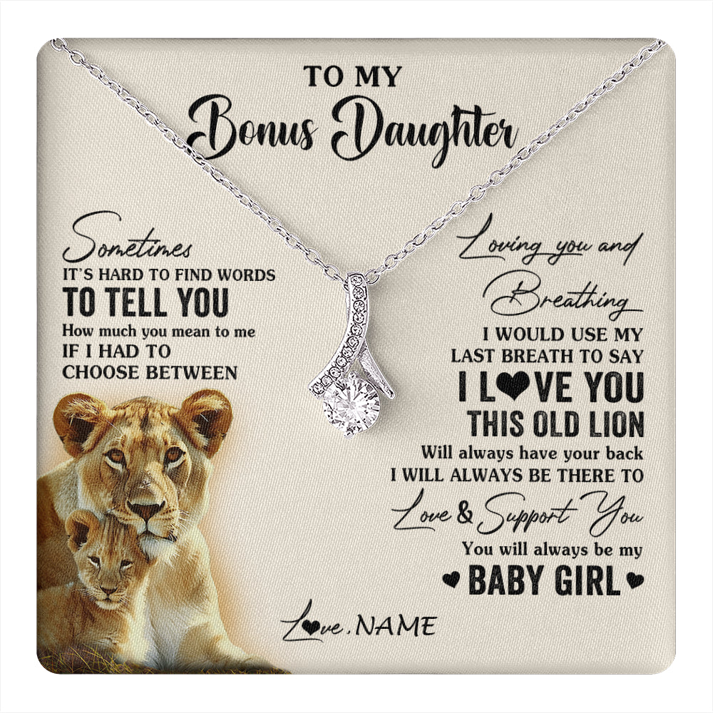 Alluring Beauty Necklace 14K White Gold Finish | 1 | Personalized To My Bonus Daughter Necklace From Stepmother I Love You This Old Lion Stepdaughter Birthday Graduation Christmas Customized Gift Box Message Card | teecentury