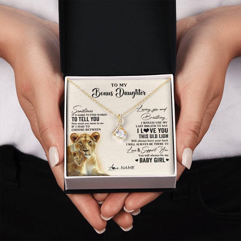 Alluring Beauty Necklace 18K Yellow Gold Finish | 2 | Personalized To My Bonus Daughter Necklace From Stepmother I Love You This Old Lion Stepdaughter Birthday Graduation Christmas Customized Gift Box Message Card | teecentury