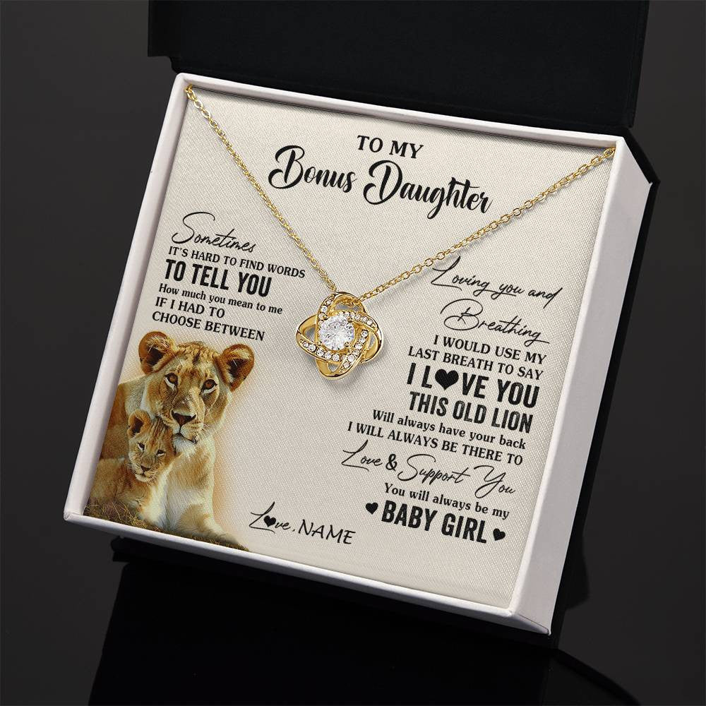 Love Knot Necklace 18K Yellow Gold Finish | 2 | Personalized To My Bonus Daughter Necklace From Stepmother I Love You This Old Lion Stepdaughter Birthday Graduation Christmas Customized Gift Box Message Card | teecentury