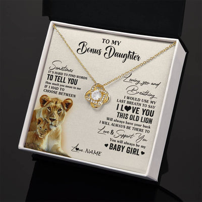 Love Knot Necklace 18K Yellow Gold Finish | 2 | Personalized To My Bonus Daughter Necklace From Stepmother I Love You This Old Lion Stepdaughter Birthday Graduation Christmas Customized Gift Box Message Card | teecentury