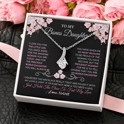 Alluring Beauty Necklace 14K White Gold Finish | 2 | Personalized To My Bonus Daughter Necklace From Stepmother Love You Little Girl Stepdaughter Birthday Jewelry Christmas Customized Gift Box Message Card | teecentury