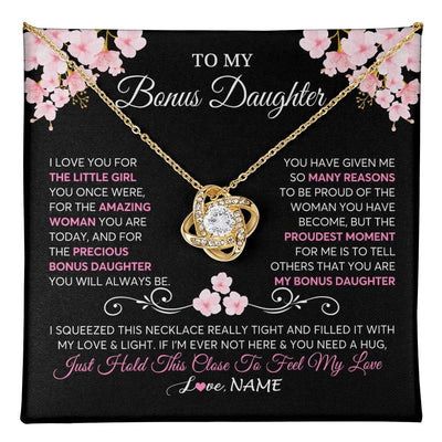 Love Knot Necklace 18K Yellow Gold Finish | 1 | Personalized To My Bonus Daughter Necklace From Stepmother Love You Little Girl Stepdaughter Birthday Jewelry Christmas Customized Gift Box Message Card | teecentury