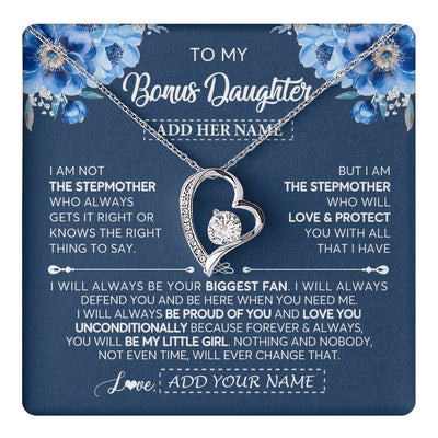 Forever Love Necklace 14K White Gold Finish | 1 | Personalized To My Bonus Daughter Necklace From Stepmother Proud Of You Birthday Gifts For Stepdaughter Jewelry Gifts Christmas Custom Gift Box Message Card | https://teecentury.