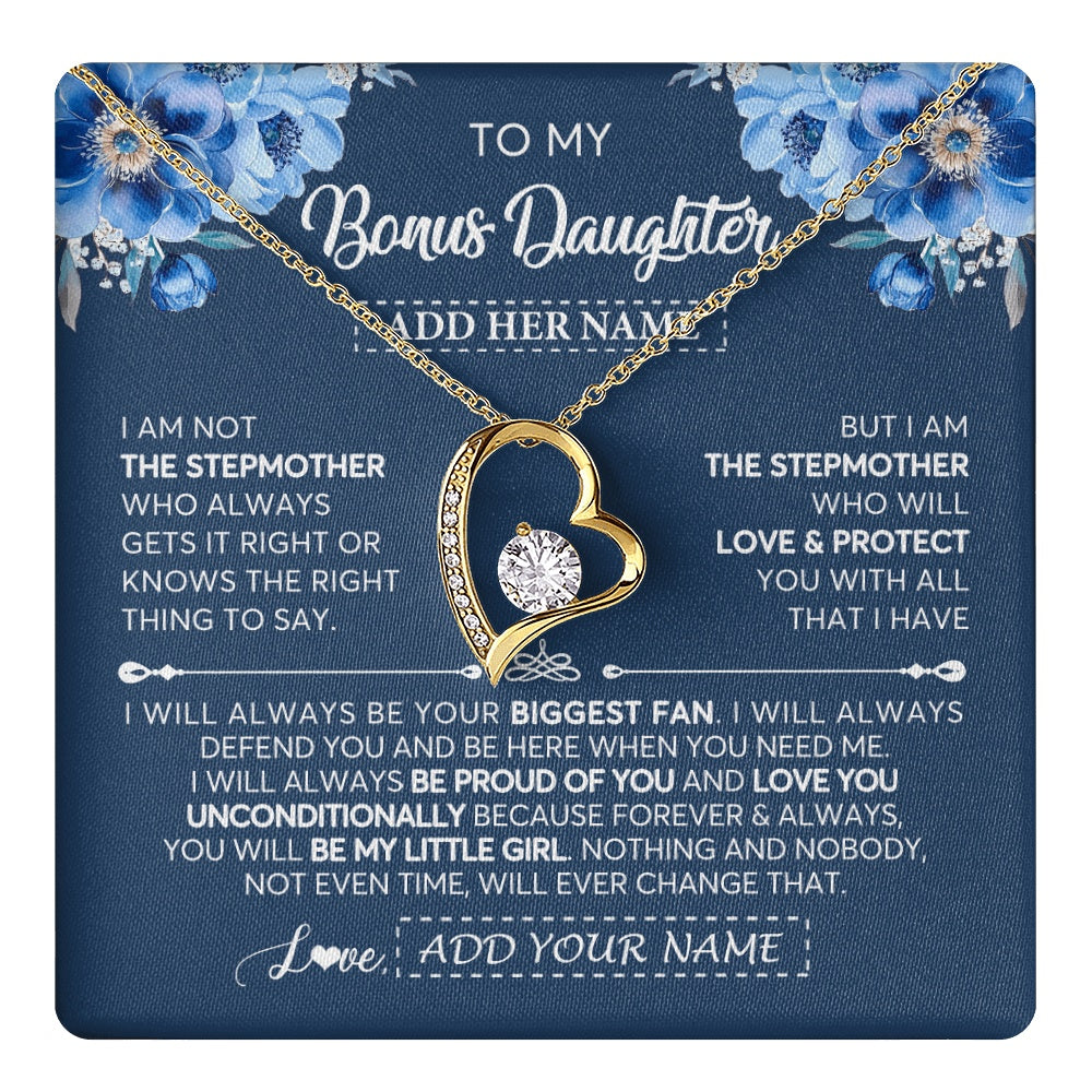 Forever Love Necklace 18K Yellow Gold Finish | 1 | Personalized To My Bonus Daughter Necklace From Stepmother Proud Of You Birthday Gifts For Stepdaughter Jewelry Gifts Christmas Custom Gift Box Message Card | https://teecentury.