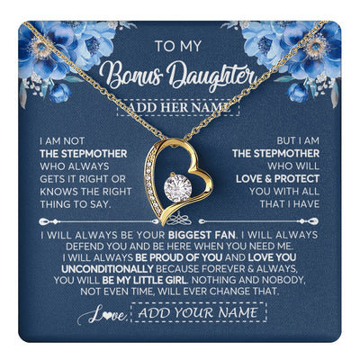 Forever Love Necklace 18K Yellow Gold Finish | 1 | Personalized To My Bonus Daughter Necklace From Stepmother Proud Of You Birthday Gifts For Stepdaughter Jewelry Gifts Christmas Custom Gift Box Message Card | https://teecentury.