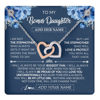 Interlocking Hearts Necklace Stainless Steel & Rose Gold Finish | 1 | Personalized To My Bonus Daughter Necklace From Stepmother Proud Of You Birthday Gifts For Stepdaughter Jewelry Gifts Christmas Custom Gift Box Message Card | https://teecentury.