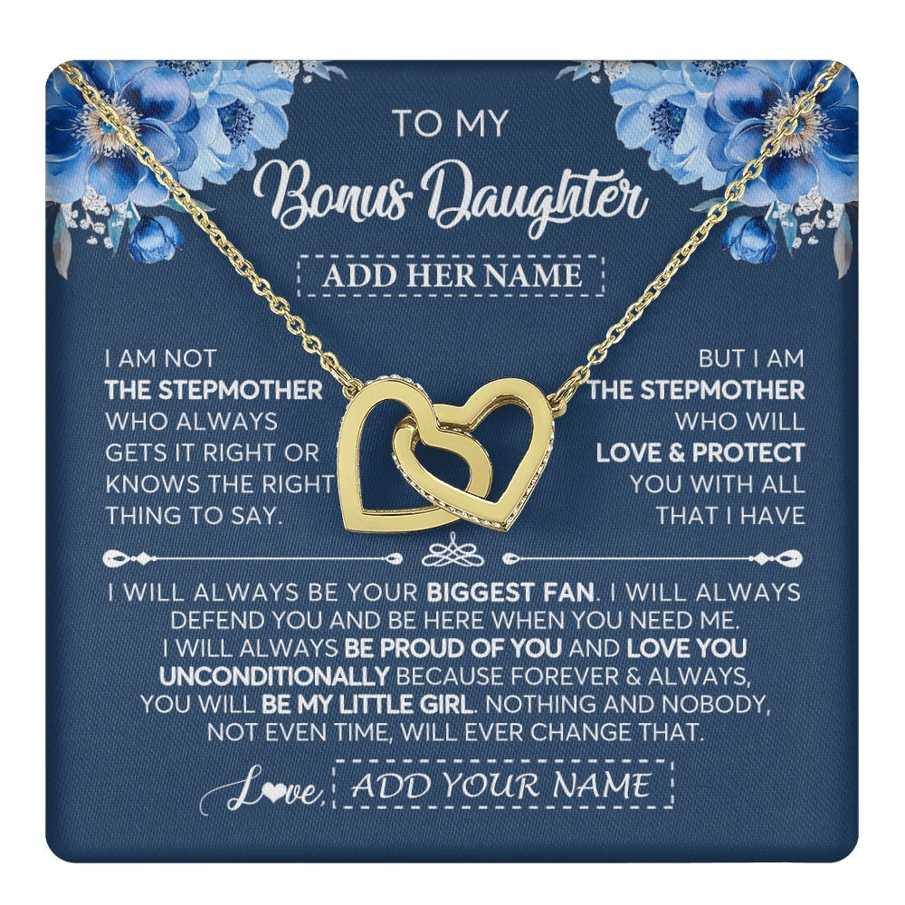 Interlocking Hearts Necklace 18K Yellow Gold Finish | 1 | Personalized To My Bonus Daughter Necklace From Stepmother Proud Of You Birthday Gifts For Stepdaughter Jewelry Gifts Christmas Custom Gift Box Message Card | https://teecentury.