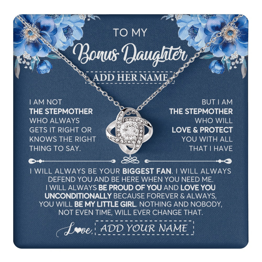 Love Knot Necklace 14K White Gold Finish | 1 | Personalized To My Bonus Daughter Necklace From Stepmother Proud Of You Birthday Gifts For Stepdaughter Jewelry Gifts Christmas Custom Gift Box Message Card | https://teecentury.