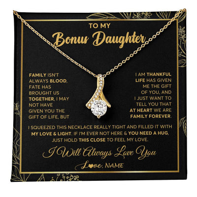 Alluring Beauty Necklace 18K Yellow Gold Finish | 1 | Personalized To My Bonus Daughter Necklace From Stepmother Step Dad We Are Family Forever StepDaughter Birthday Christmas Customized Gift Box Message Card | teecentury