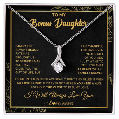 Alluring Beauty Necklace | Personalized To My Bonus Daughter Necklace From Stepmother Step Dad We Are Family Forever StepDaughter Birthday Christmas Customized Gift Box Message Card | teecentury