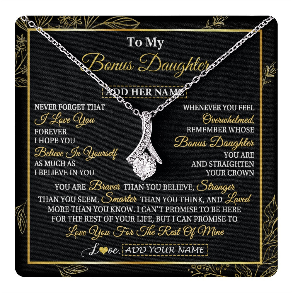 Alluring Beauty Necklace 14K White Gold Finish | 1 | Personalized To My Bonus Daughter Necklace From Stepmother Stepdad I Love You Gift For My Stepdaughter Birthday Gifts Christmas Custom Gift Box Message Card | teecentury.myshopify