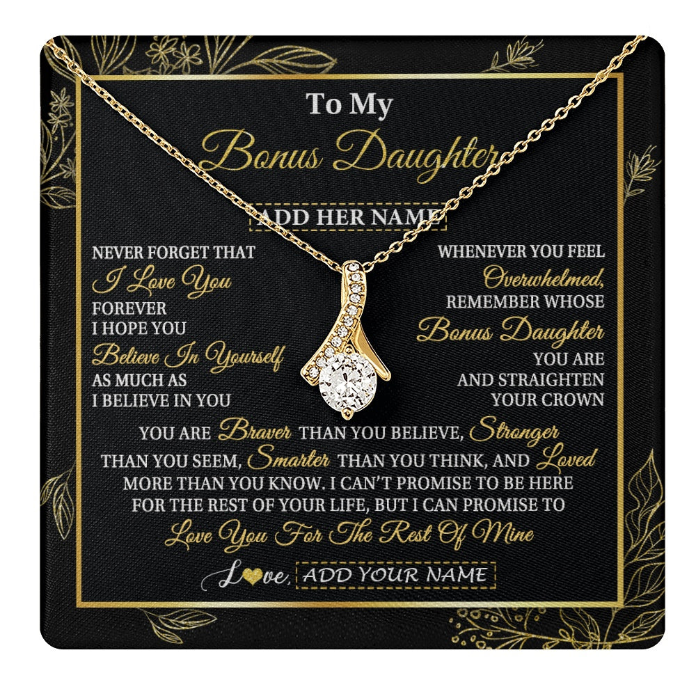Alluring Beauty Necklace 18K Yellow Gold Finish | 1 | Personalized To My Bonus Daughter Necklace From Stepmother Stepdad I Love You Gift For My Stepdaughter Birthday Gifts Christmas Custom Gift Box Message Card | teecentury.myshopify