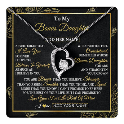 Forever Love Necklace 14K White Gold Finish | 1 | Personalized To My Bonus Daughter Necklace From Stepmother Stepdad I Love You Gift For My Stepdaughter Birthday Gifts Christmas Custom Gift Box Message Card | teecentury.myshopify