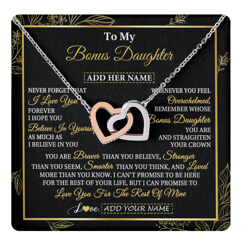 Interlocking Hearts Necklace Stainless Steel & Rose Gold Finish | 1 | Personalized To My Bonus Daughter Necklace From Stepmother Stepdad I Love You Gift For My Stepdaughter Birthday Gifts Christmas Custom Gift Box Message Card | teecentury.myshopify