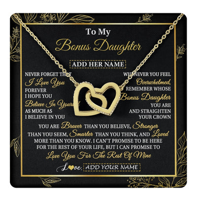 Interlocking Hearts Necklace 18K Yellow Gold Finish | 1 | Personalized To My Bonus Daughter Necklace From Stepmother Stepdad I Love You Gift For My Stepdaughter Birthday Gifts Christmas Custom Gift Box Message Card | teecentury.myshopify