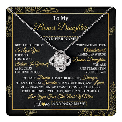 Love Knot Necklace 14K White Gold Finish | 1 | Personalized To My Bonus Daughter Necklace From Stepmother Stepdad I Love You Gift For My Stepdaughter Birthday Gifts Christmas Custom Gift Box Message Card | teecentury.myshopify