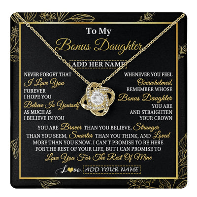 Love Knot Necklace 18K Yellow Gold Finish | 1 | Personalized To My Bonus Daughter Necklace From Stepmother Stepdad I Love You Gift For My Stepdaughter Birthday Gifts Christmas Custom Gift Box Message Card | teecentury.myshopify