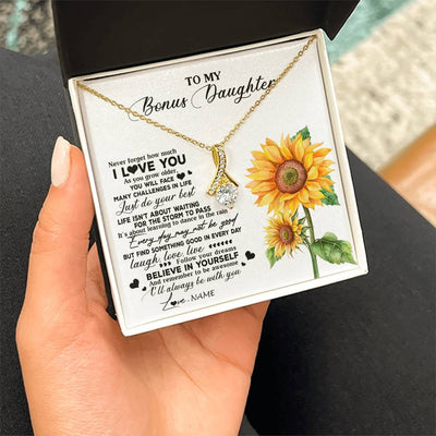 Alluring Beauty Necklace 18K Yellow Gold Finish | 2 | Personalized To My Bonus Daughter Necklace From Stepmother Sunflower Wood Laugh Love Live Stepdaughter Birthday Christmas Customized Gift Box Message Card | teecentury