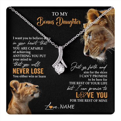Alluring Beauty Necklace 14K White Gold Finish | 1 | Personalized To My Bonus Daughter Necklace From Stepmother You Will Never Lose Lion Stepdaughter Birthday Gifts Graduation Christmas Gift Box Message Card | teecentury