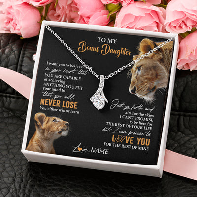 Alluring Beauty Necklace 14K White Gold Finish | 2 | Personalized To My Bonus Daughter Necklace From Stepmother You Will Never Lose Lion Stepdaughter Birthday Gifts Graduation Christmas Gift Box Message Card | teecentury