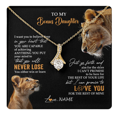 Alluring Beauty Necklace 18K Yellow Gold Finish | 1 | Personalized To My Bonus Daughter Necklace From Stepmother You Will Never Lose Lion Stepdaughter Birthday Gifts Graduation Christmas Gift Box Message Card | teecentury