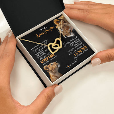 Interlocking Hearts Necklace 18K Yellow Gold Finish | 2 | Personalized To My Bonus Daughter Necklace From Stepmother You Will Never Lose Lion Stepdaughter Birthday Gifts Graduation Christmas Gift Box Message Card | teecentury