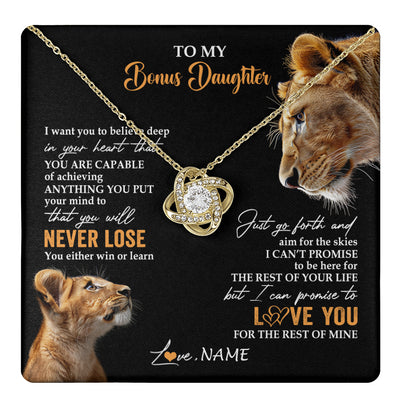 Love Knot Necklace 18K Yellow Gold Finish | 1 | Personalized To My Bonus Daughter Necklace From Stepmother You Will Never Lose Lion Stepdaughter Birthday Gifts Graduation Christmas Gift Box Message Card | teecentury