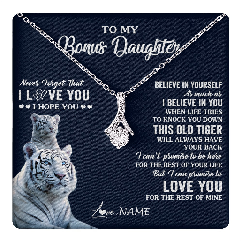 Alluring Beauty Necklace 14K White Gold Finish | 1 | Personalized To My Bonus Daughter Necklace Gift From Stepmom Stepdad This Old Tiger Love You Birthday Graduation Christmas Customized Gift Box Message Card | teecentury.myshopify