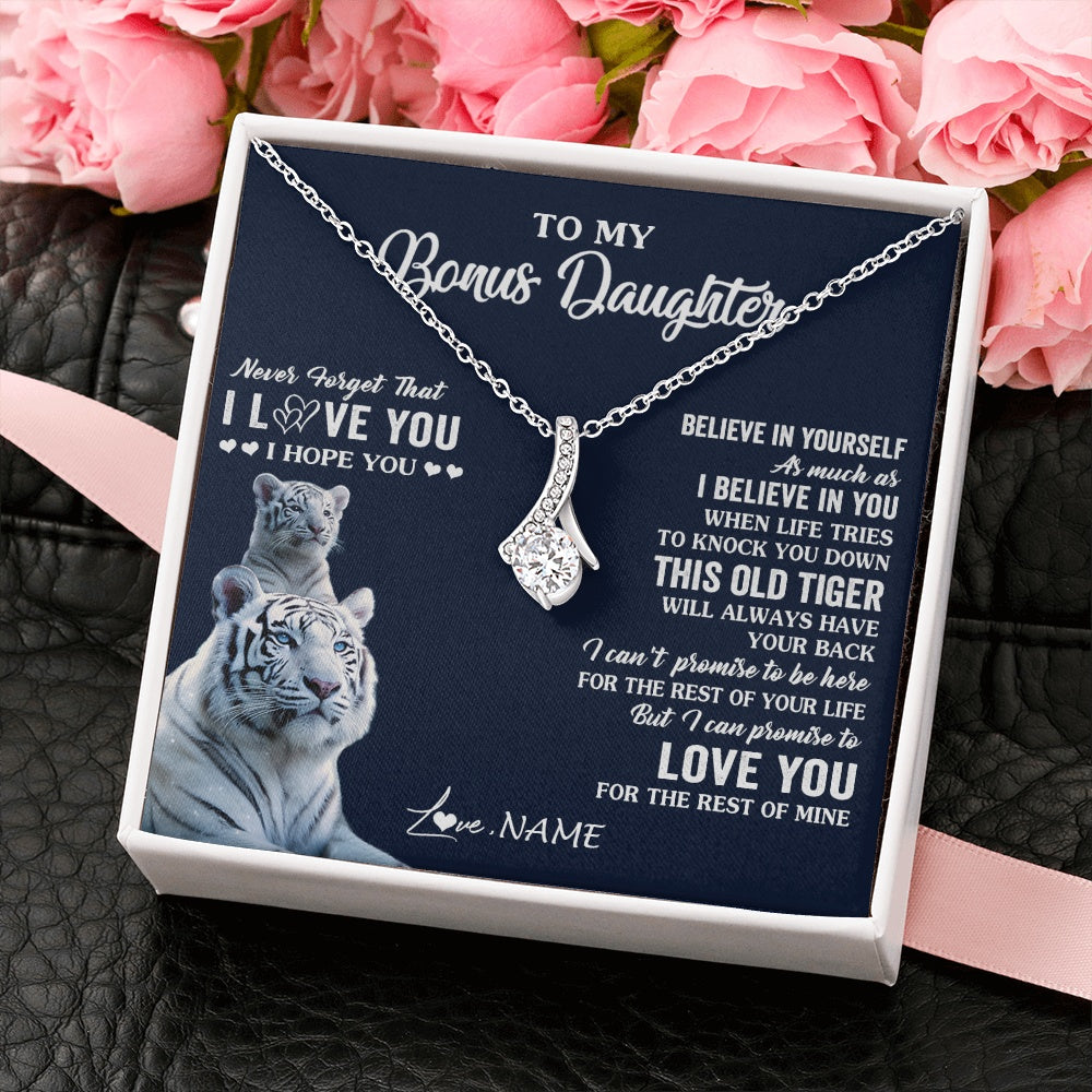 Alluring Beauty Necklace 14K White Gold Finish | 2 | Personalized To My Bonus Daughter Necklace Gift From Stepmom Stepdad This Old Tiger Love You Birthday Graduation Christmas Customized Gift Box Message Card | teecentury.myshopify