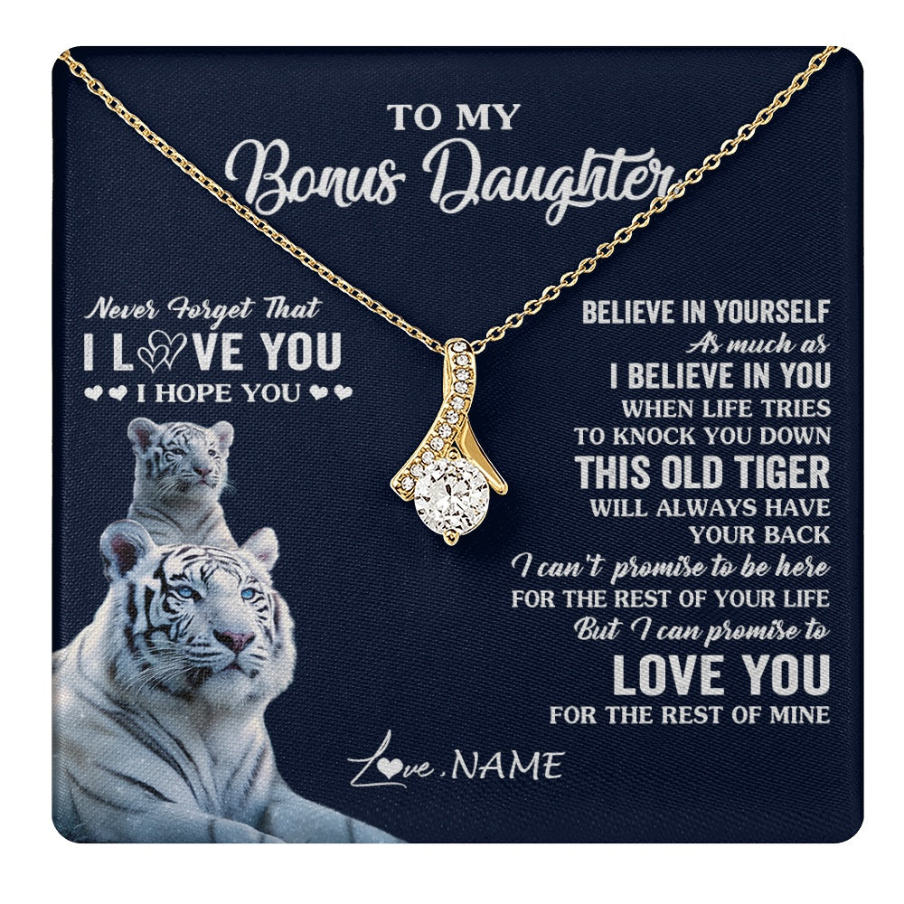 Alluring Beauty Necklace 18K Yellow Gold Finish | 1 | Personalized To My Bonus Daughter Necklace Gift From Stepmom Stepdad This Old Tiger Love You Birthday Graduation Christmas Customized Gift Box Message Card | teecentury.myshopify