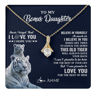 Alluring Beauty Necklace 18K Yellow Gold Finish | 1 | Personalized To My Bonus Daughter Necklace Gift From Stepmom Stepdad This Old Tiger Love You Birthday Graduation Christmas Customized Gift Box Message Card | teecentury.myshopify