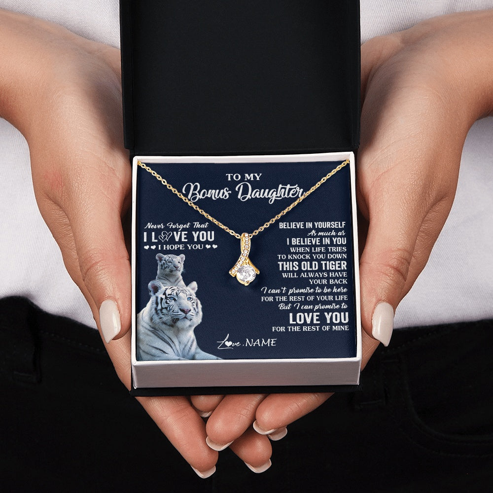 Alluring Beauty Necklace 18K Yellow Gold Finish | 2 | Personalized To My Bonus Daughter Necklace Gift From Stepmom Stepdad This Old Tiger Love You Birthday Graduation Christmas Customized Gift Box Message Card | teecentury.myshopify