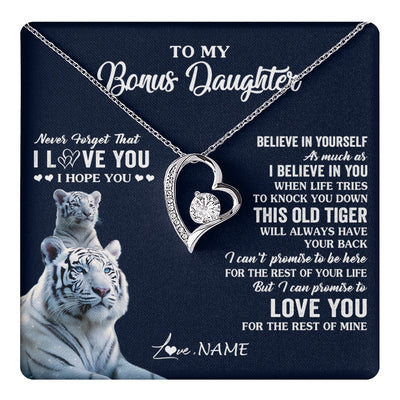 Forever Love Necklace 14K White Gold Finish | 1 | Personalized To My Bonus Daughter Necklace Gift From Stepmom Stepdad This Old Tiger Love You Birthday Graduation Christmas Customized Gift Box Message Card | teecentury.myshopify